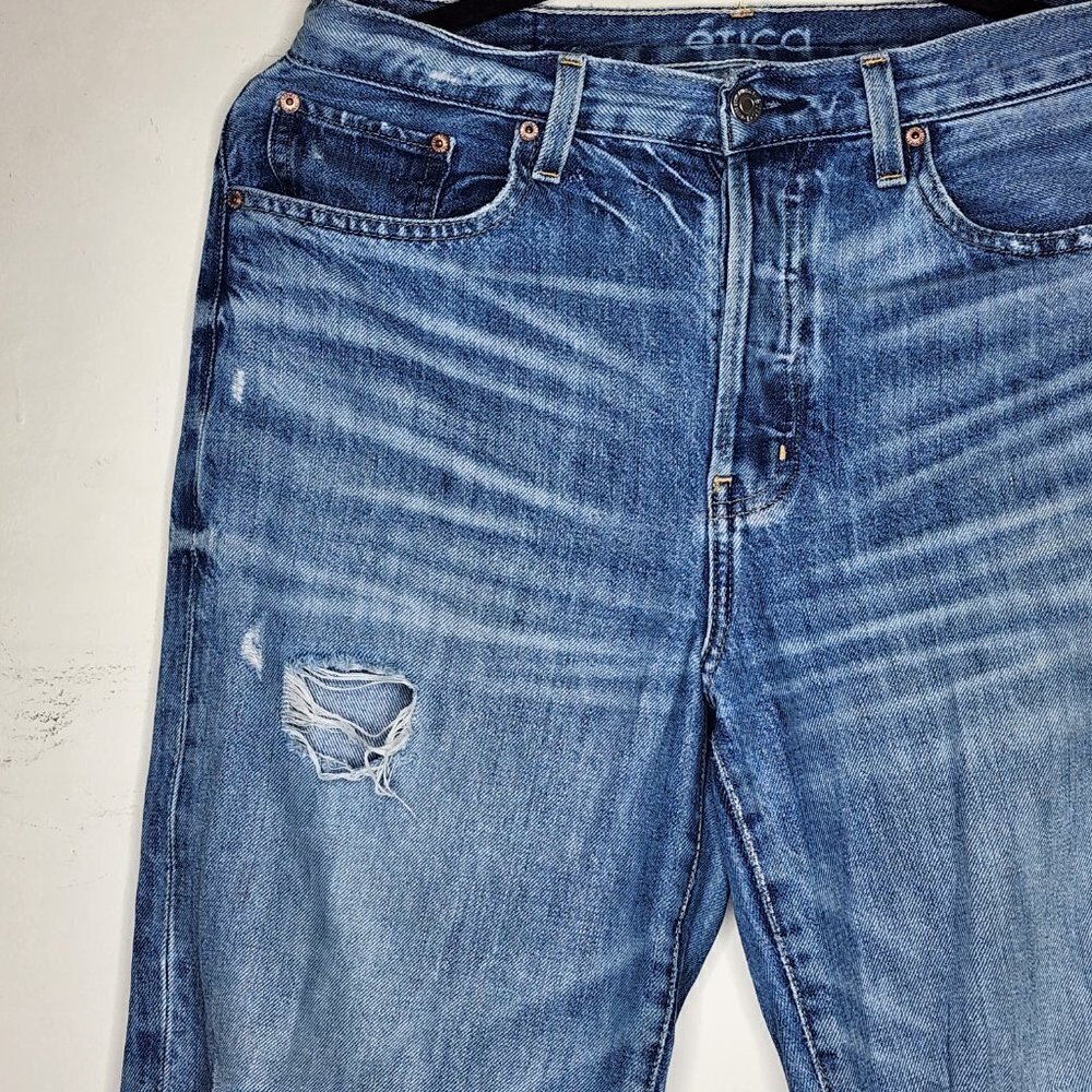 Etica Tyler Vintage Style Distressed Straight Leg Ankle Jean Blue Denim, sz 27 - Picture 5 of 13